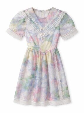 Vintage Kids Girls Gunne Sax Pastel Floral Puff Sleeve Dress Size 6